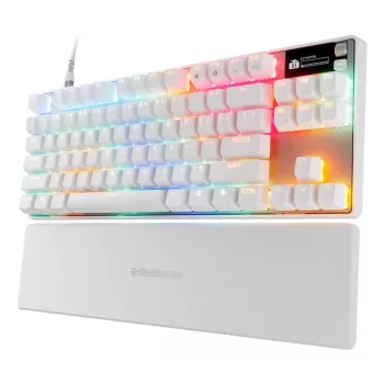 Mehāniskā tastatūra spēlēm TKL STEELSERIES Apex Pro TKL Gen 3 balta — ASV izkārtojums, RGB, regulējami slēdži