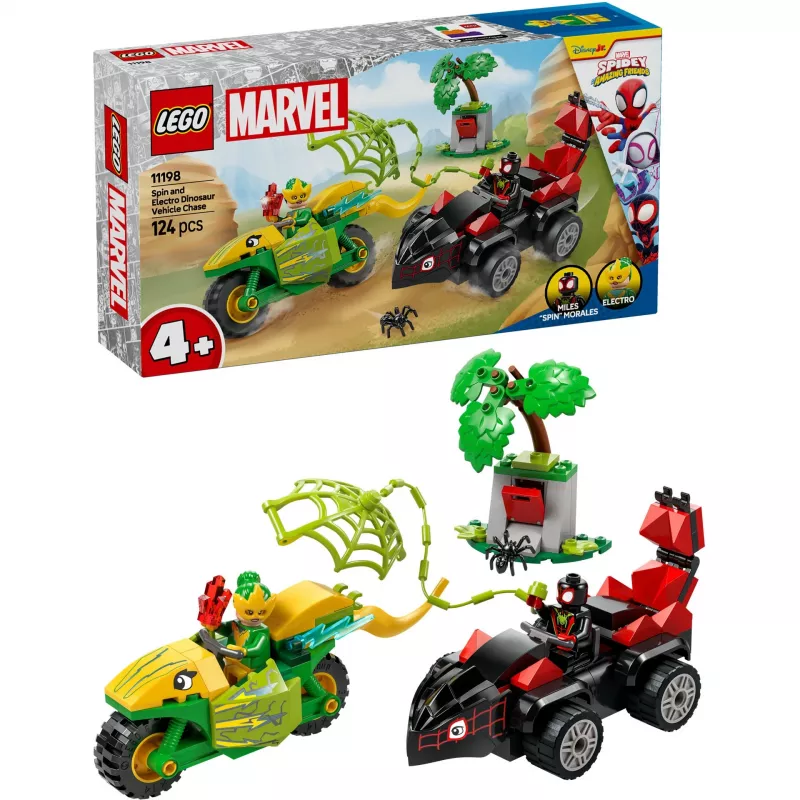 LEGO MARVEL 11198 Spin un Electro Dinozauru transportlīdzekļu vajāšana