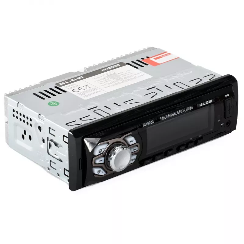 Auto radio BLOW AVH-8624 — FM RDS, 45 W RMS, Bluetooth, USB, MicroSD, AUX, LCD displejs, tālvadības pults, melns
