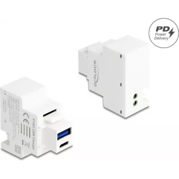 DELOCK Keystone modulis ar USB Type-A un USB Type-C uzlādes ligzdu PD 20 W balts
