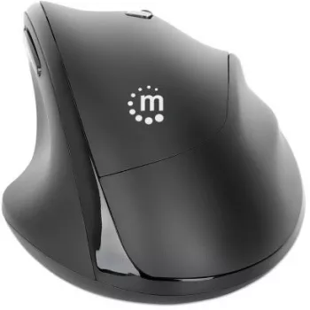 Manhattan Ergonomic Wireless pele, Right Handed, Adjustable 800/1200/1600dpi, 2.4Ghz (up to 10m), Six Button with Scroll Wheel, Combo USB=A and USB-C receiver, Melns, AA baterija (included), Three Year Warranty