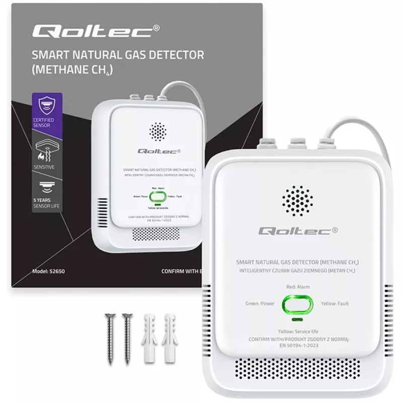 Gāzes noplūdes sensors QOLTEC NG 85dB LE – dabasgāzes (CH4) detektors, skaņas signāls 85 dB