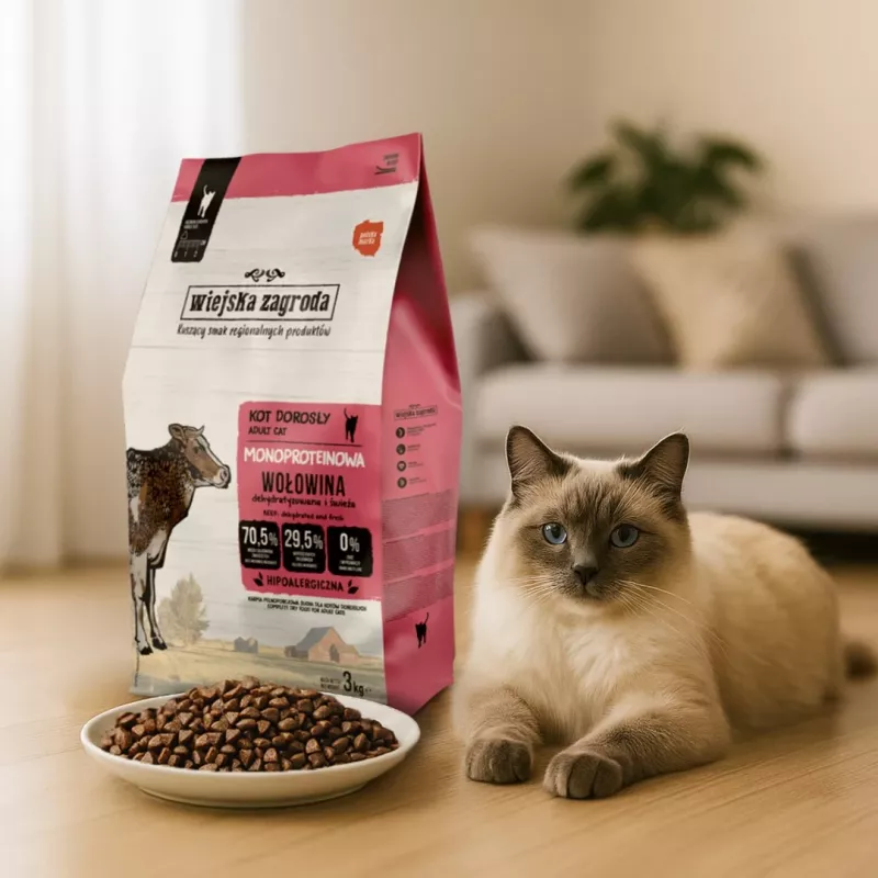 WIEJSKA ZAGRODA Monoprotein Beef - sausā kaķu barība - 3 kg