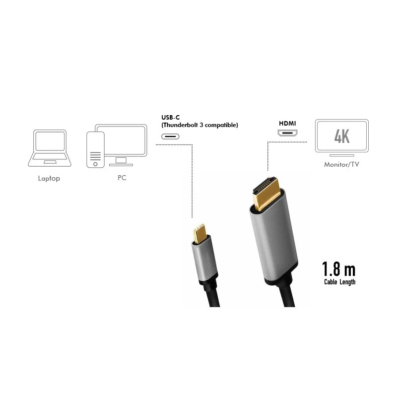 LogiLink CUA0101 USB 3.2 Gen1 Type-C uz HDMI-A kabelis 1,8 m melns pelēks