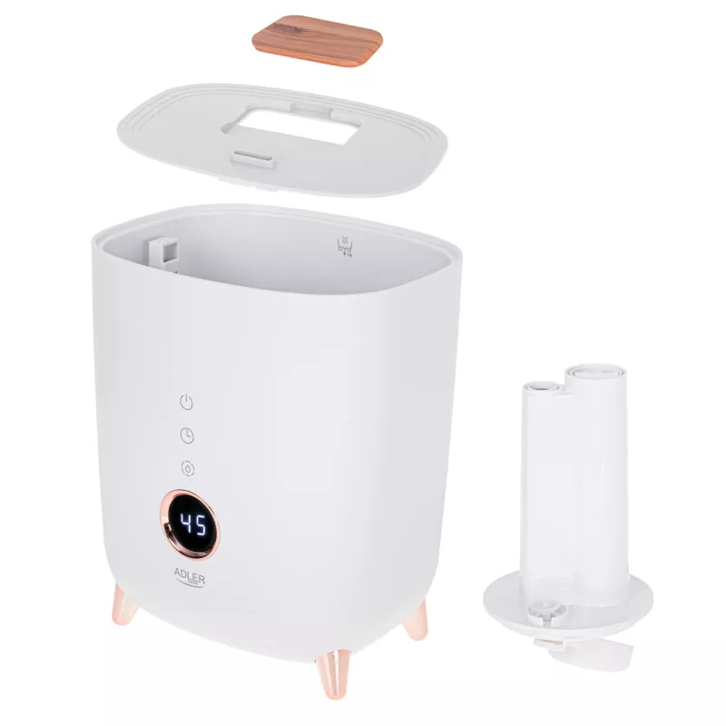 Ultraskaņas mitrinātājs Adler AD 7972 — 4 L tvertne, 300 ml/h, līdz 35 m², 23 W, balts