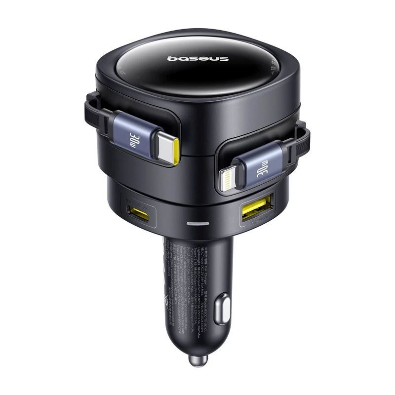 Auto lādētājs Baseus Enjoyment Max 90W ar USB-C, Lightning un USB-A pieslēgvietām