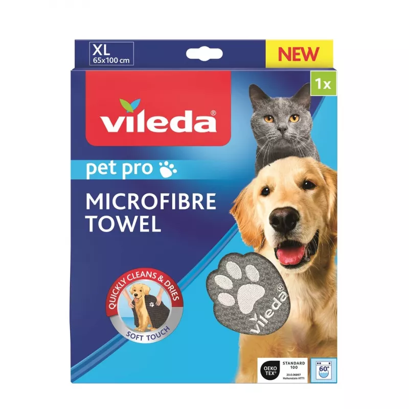 Mikrošķiedras dvielis VILEDA 172651 kaķiem un suņiem, pelēks, 650×1000 mm, poliamīds
