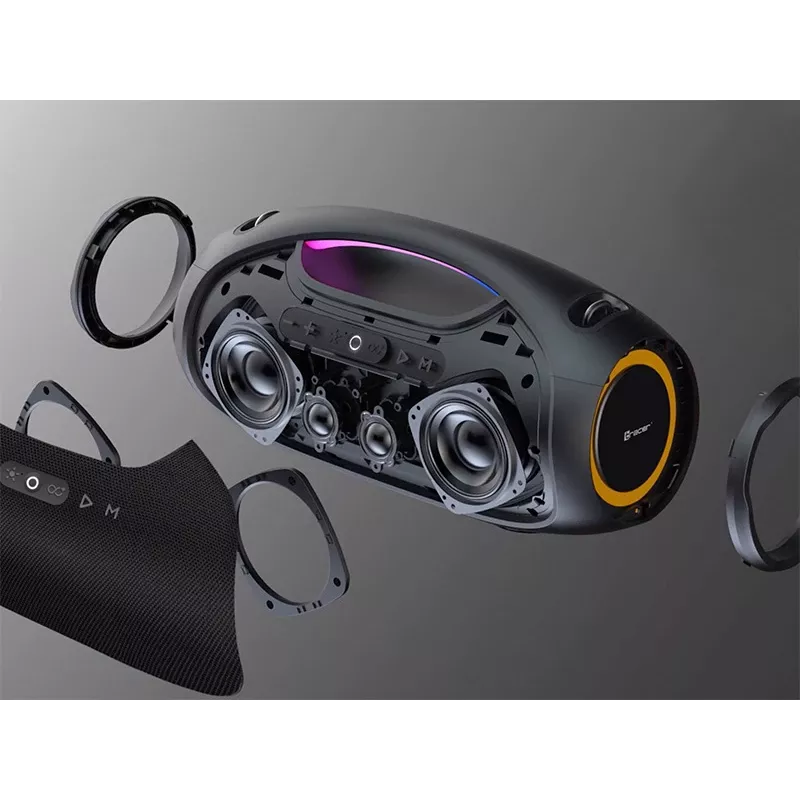 Stereo portatīvais skaļrunis TRACER TRAGLO47226 — bezvadu Bluetooth 5.3, 60 W RMS, 12 h akumulators, melns