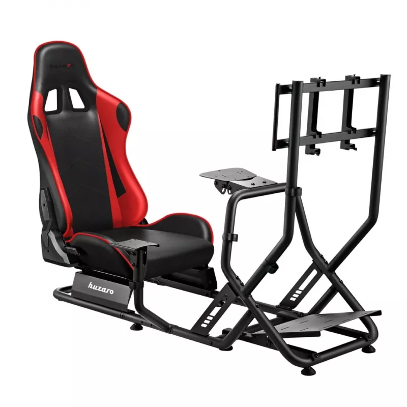 Sacīkšu kokpits huzaro Speed 6.0 ar regulējamu sēdekli, tērauda rāmi, 30°–90° leņķi, iztur līdz 120 kg, sarkans, 1080×1360×560 mm