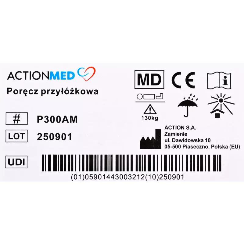 Gultas margas ActionMed P300AM gultas atbalsta margas, regulējams augstums, neslīdošs rokturis, melna, maks. slodze 130 kg