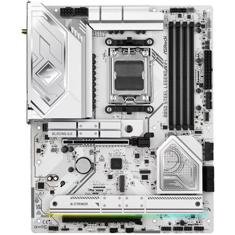 Mātesplate ASROCK B850 Steel Legend WiFi ATX — AMD B850, Socket AM5, DDR5, 4x DIMM, 4x M.2, Wi‑Fi 7, 2.5Gb LAN