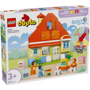 Būvējamā rotaļlieta LEGO Bluey ģimenes māja ar atmiņas spēli 10459 — 83 gabali, 3 minifigūras, vecums 3+