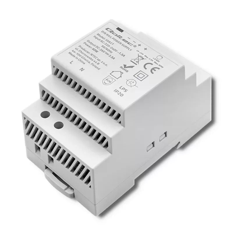 DIN sliežu barošanas bloks QOLTEC 24V 2.5A 60W pelēks