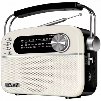 Skaļrunis SVEN SRP-505, balts (3W, Bluetooth, FM/AM/SW, USB, microSD, AUX, akumulators)