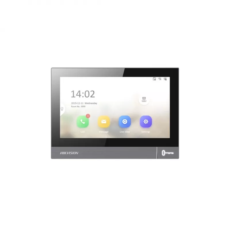 Video domofona iekštelpu bloks Hikvision DS-KH8381-WTE1 7 collas 1024x600, PoE, Wi‑Fi, MicroSD