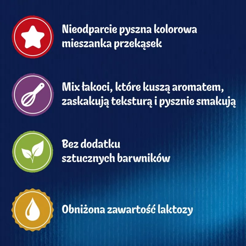 Kaķu kārums Felix Party Mix Dairy Delight 60 g — kraukšķīgi, piena garšas našķi pieaugušiem kaķiem, olbaltumvielas 35% tauki 19,5%
