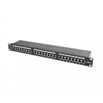 Patch panel 1U LANBERG PPS6-1024-B, 24-portu Cat6, metāla, melns, 442×114.5×44.5 mm