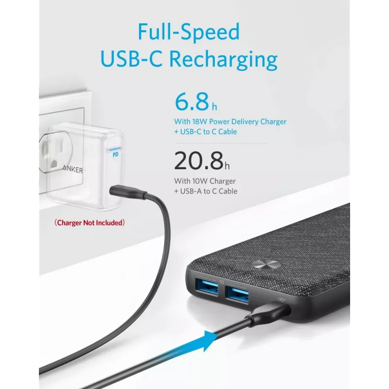 POWER BANK USB 20000MAH Melns/A1365G11 ANKER