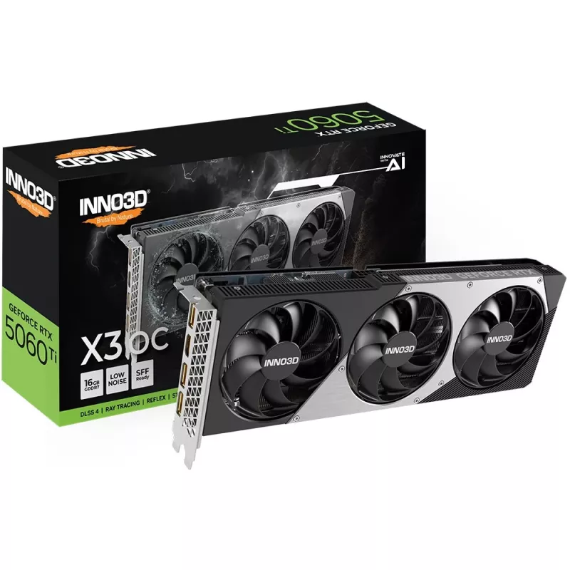Grafikas karte Inno3D GeForce RTX 5060 Ti — 16 GB GDDR7, PCIe 5.0, 128 bitu, 3x DP 2.1b + HDMI 2.1b