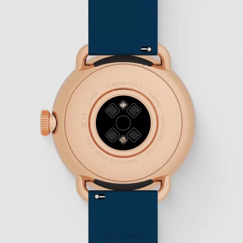 Withings ScanWatch 2 - pulkstenis ar EKG, sirdsdarbības ātruma, SpO2, aktivitātes un miega izsekošanu (38 mm, zils rožu zelts)