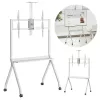 Grīdas TV statīvs MACLEAN MC-114 W displejiem 55 collas–100 collas, balts, VESA līdz 900x600, maks. slodze 120 kg, augstums 115–152 cm, plaukts