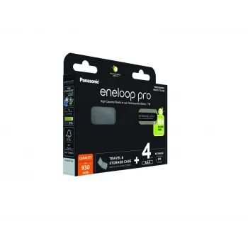 PAAARU uzlādējamās baterijas PANASONIC ENELOOP PRO AAA 930 mAh 4 gab. + futrālis (BK-4HCDE/4CP+CASE)