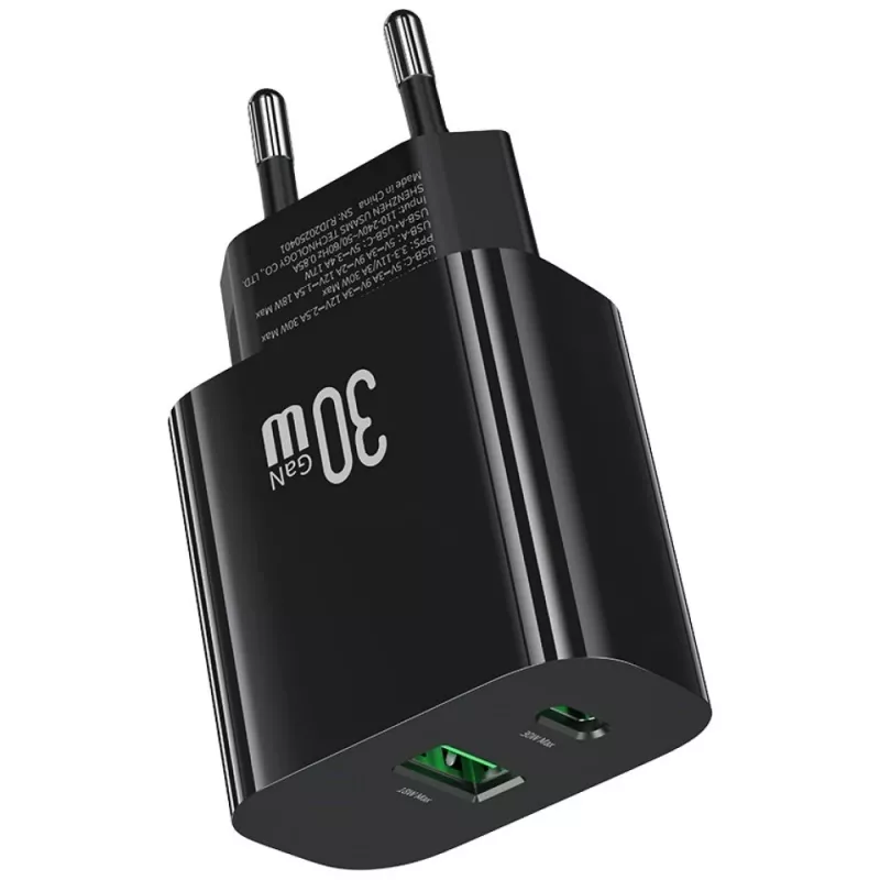 usams Lādētājs USA001631 30W ar 1x USB-C un 1x USB-A ātro uzlādi