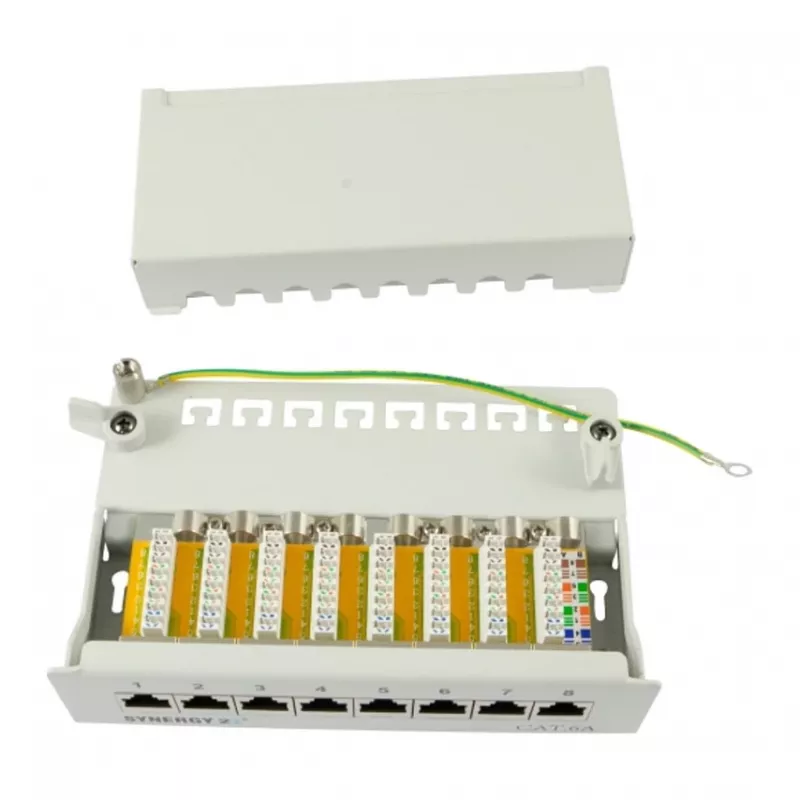Plākstera panelis 8xTP, CAT6A, 500 MHz, pie sienas stiprināms, gaiši pelēks, Syner (S216314)