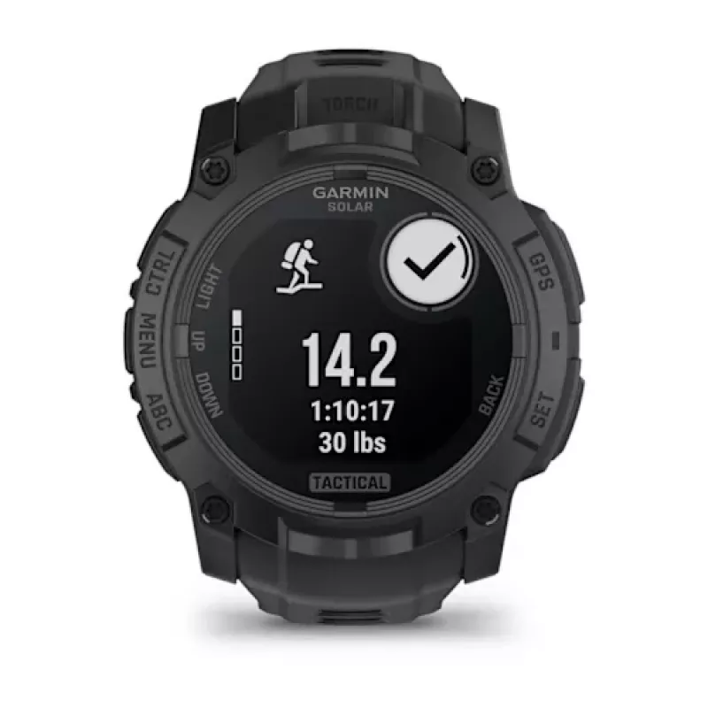 Viedpulkstenis GARMIN Instinct — 45 mm, 3,05 cm (1,2 collas) AMOLED 390×390 skārienjūtīgs, 4 GB, GPS, silikona siksna melna, 53 g