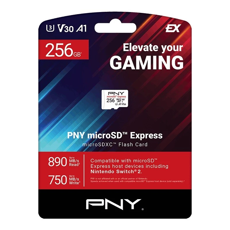 MikroSDXC atmiņas karte PNY microSD Express 256 GB UHS‑I lasīšana 890 MB/s rakstīšana 750 MB/s U3 V30
