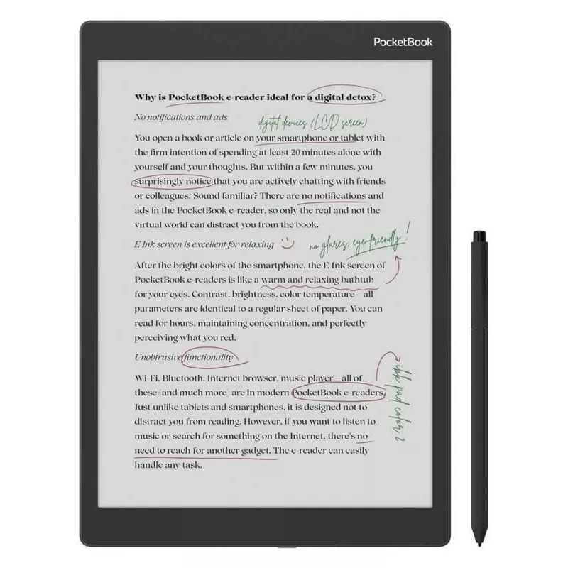 E-grāmatu lasītājs PocketBook Color Note 10.3 collu E Ink Kaleido, 32 GB, Wi‑Fi, skārienjutīgs ekrāns, melns/zils