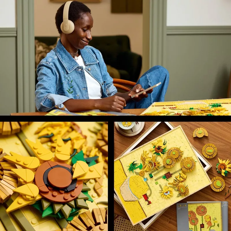 Sienas mozaīkas komplekts LEGO Art Vincent van Gogh Saulespuķes 3D mozaīkas sienas mākslas komplekts 2615 detaļas 540×410×50 mm