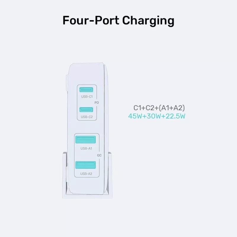 Unitek darbvirsmas lādētājs P1229ABK01-EU 100W ar 2× USB-A un 2× USB-C