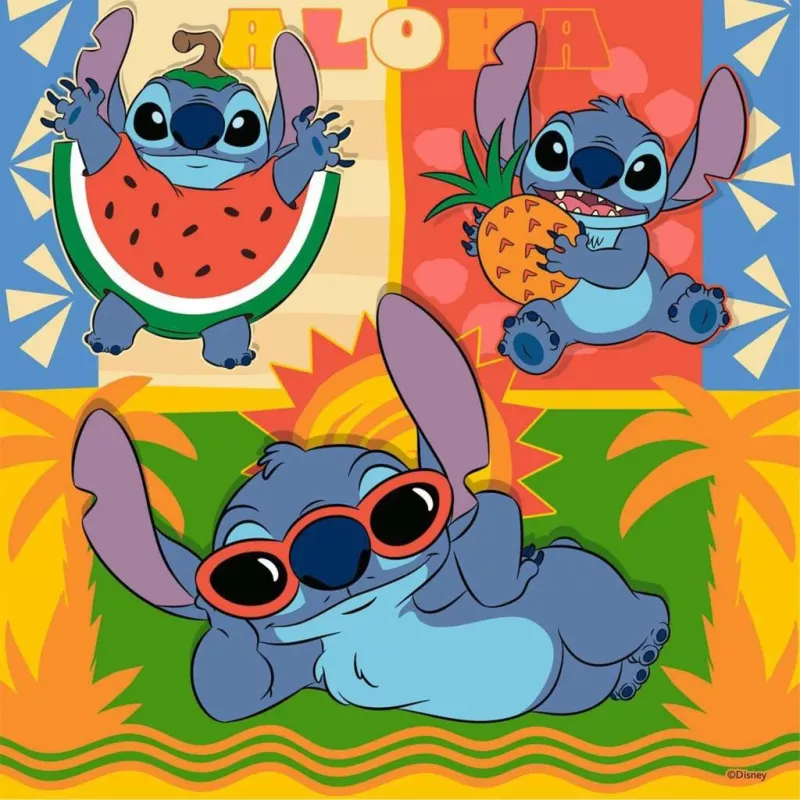Bērnu puzle Ravensburger Disney Stitch — 3 x 49 gabaliņi, piemērota bērniem