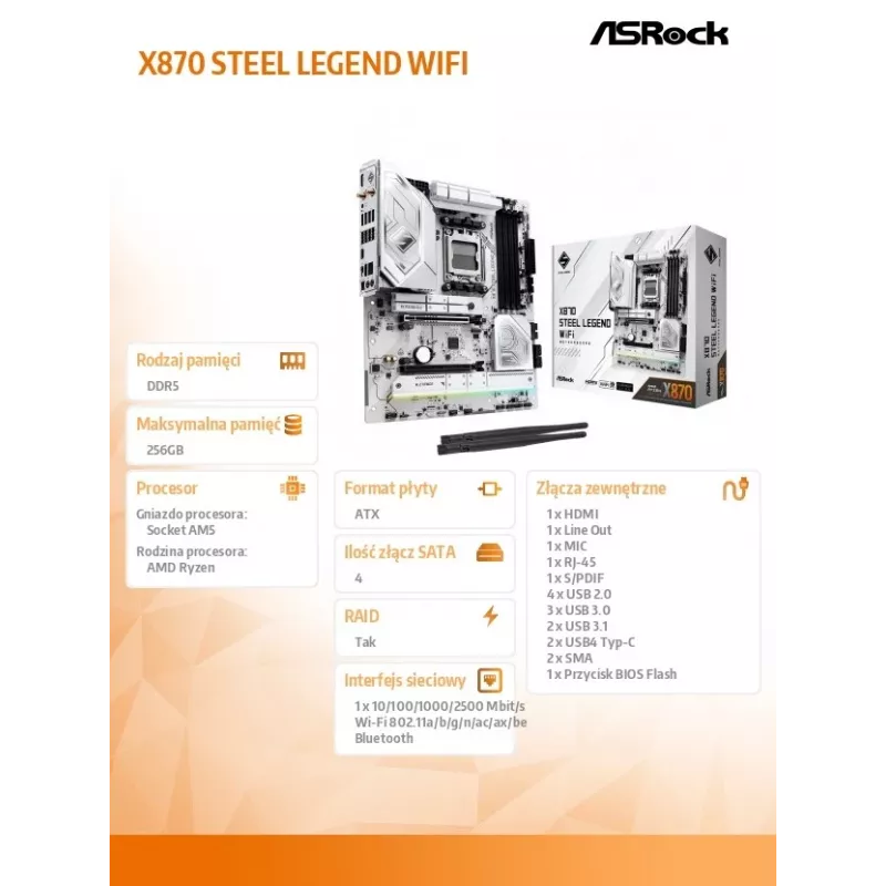 ASRock X870 Steel Legend WiFi AM5 ATX mātesplate