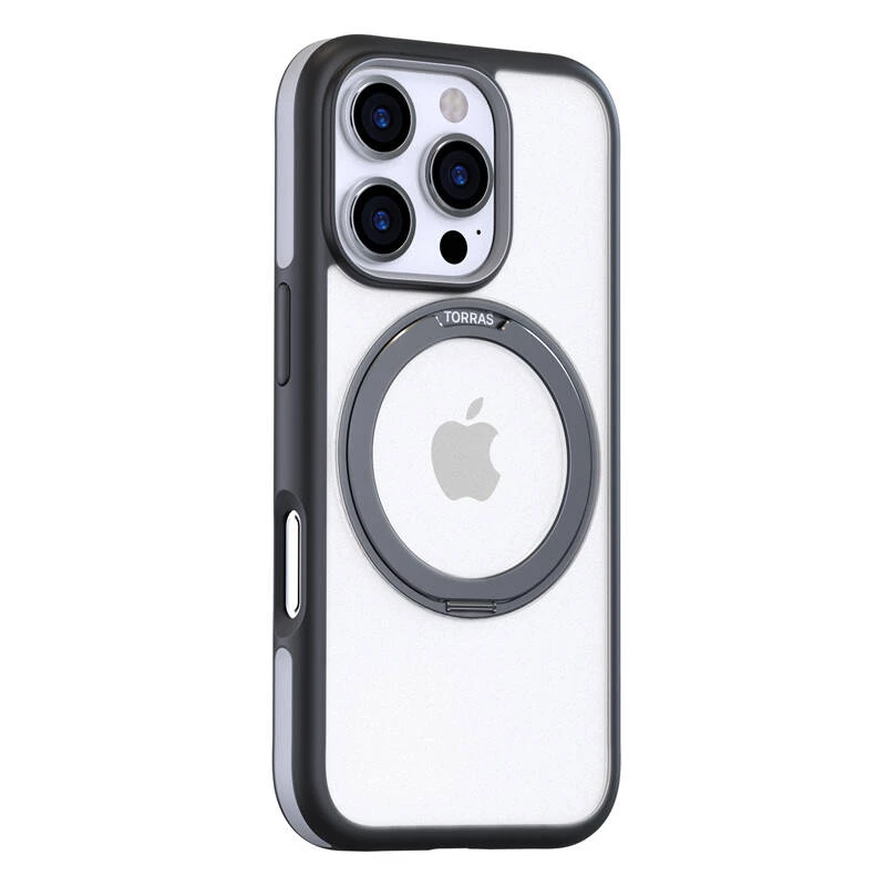 Aizsargājošs telefona maciņš Torras Ostand R Fusion iPhone 16 Pro — melns