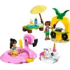 Konstrukciju rotaļlieta LEGO Friends komplekts 42658 Baseina ballīte ar vienradzi un flamingo, tēli un aksesuāri