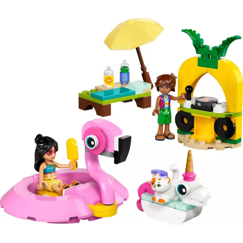 Konstrukciju rotaļlieta LEGO Friends komplekts 42658 Baseina ballīte ar vienradzi un flamingo, tēli un aksesuāri