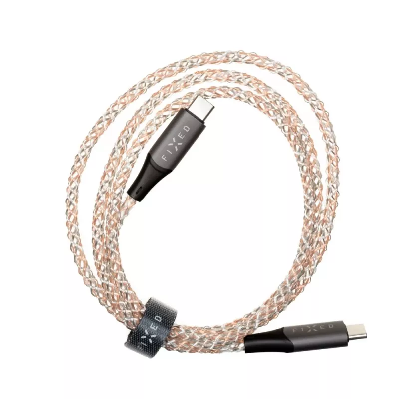 USB-C uz USB-C uzlādes kabelis FIXED FIXDLED-CC-RA ar PD atbalstu un fiksētu garumu, iebūvētu varavīksnes LED