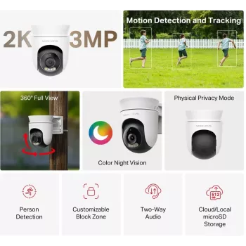 IP drošības kamera MERCUSYS MC510 kupolveida 2 MP, 2304×1296, 30 fps, Wi‑Fi un Ethernet, IR nakts redzamība, griestu stiprinājums, balta