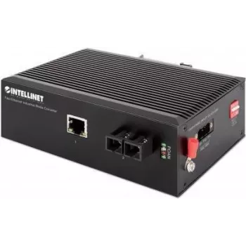 Intellinet Industrial Fast Ethernet Media Converter, 100Base-TX to 100Base-FX (SC) Single-mode, 20 km, IP40-rated Metal Housing, DIN-rail Mount