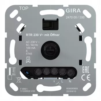Telpas temperatūras regulatora ieliktnis 230V, Gira modelis 247000, normāli atvērts