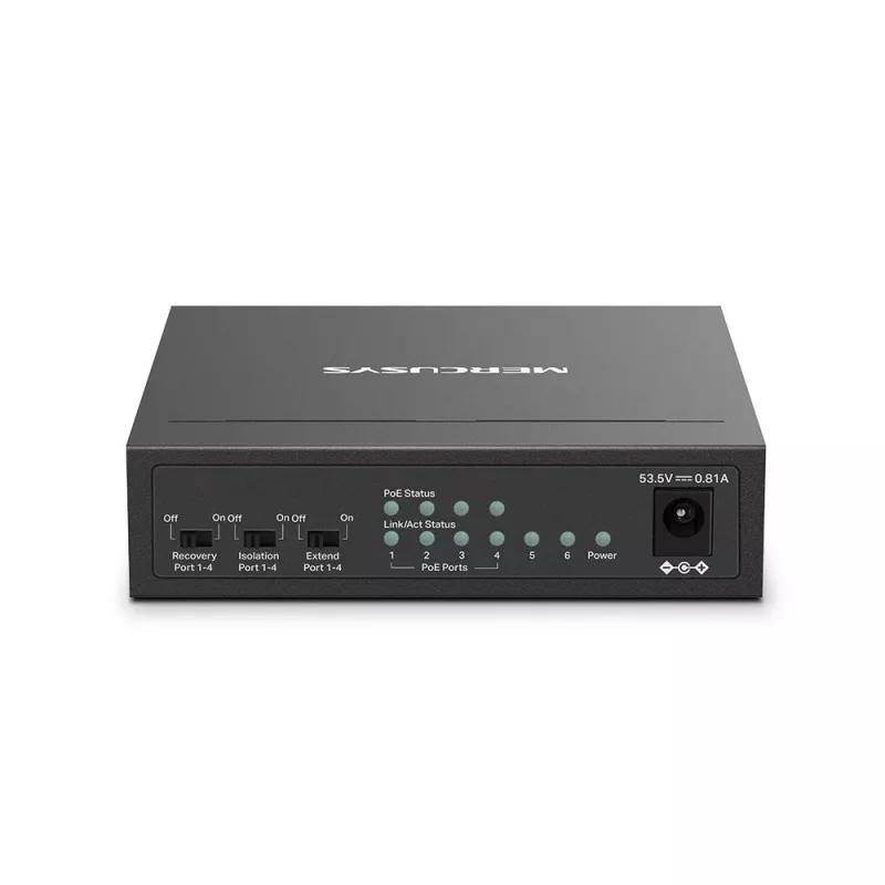 Mercusys 6 portu 10/100Mbps galddatora slēdzis ar 4 portu PoE+