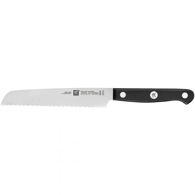 Nažu un galda piederumu bloka komplekts ZWILLING Gourmet 7 gab. — nerūsējošā tērauda asmeņi, plastmasas rokturi, iekļauts šefpavāra, gaļas, maizes, dārzeņu, universāls nazis, virtuves šķēres