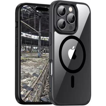 Aizsargājošs BackCase jt berlin Hybrid MagSafe priekš Apple iPhone 16 Pro Max — melns caurspīdīgs