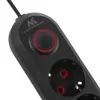Strāvas sadalītājs MACLEAN MCE394 B — 3 rozetes + 3×USB A, 110–240 V, 2,1 A USB, 2500 W, 1,5 m kabelis, melns