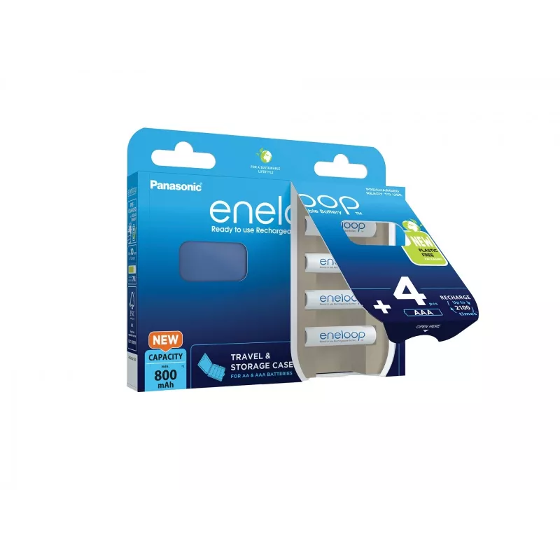 Uzlādējamās baterijas PANASONIC ENELOOP AAA 800 mAh 4 gab. + futrālis (BK-4MCDE/4CP+CASE)
