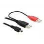 USB kabelis DeLOCK 2x USB2.0-A vīr. / USB mini 5-pin 1 m Melns