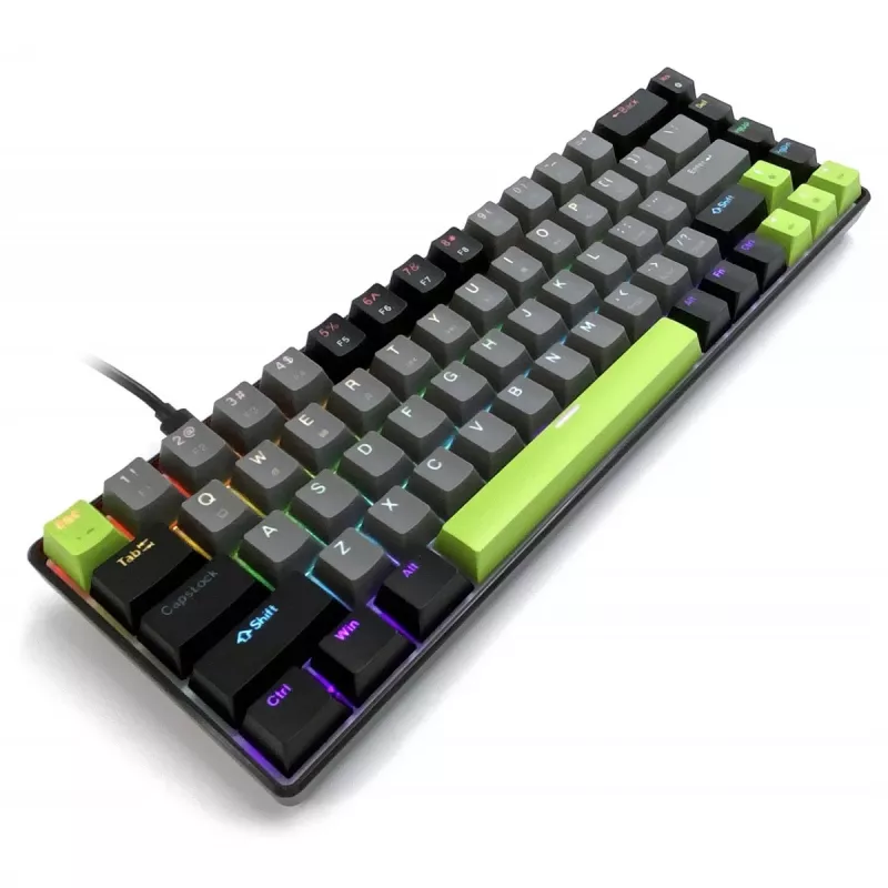 Mehāniskā tastatūra MEDIA-TECH MT1260 Red Core MX60, 60% formas koeficients, CHERRY MX Red slēdži, RGB fona apgaismojums, USB, zaļa