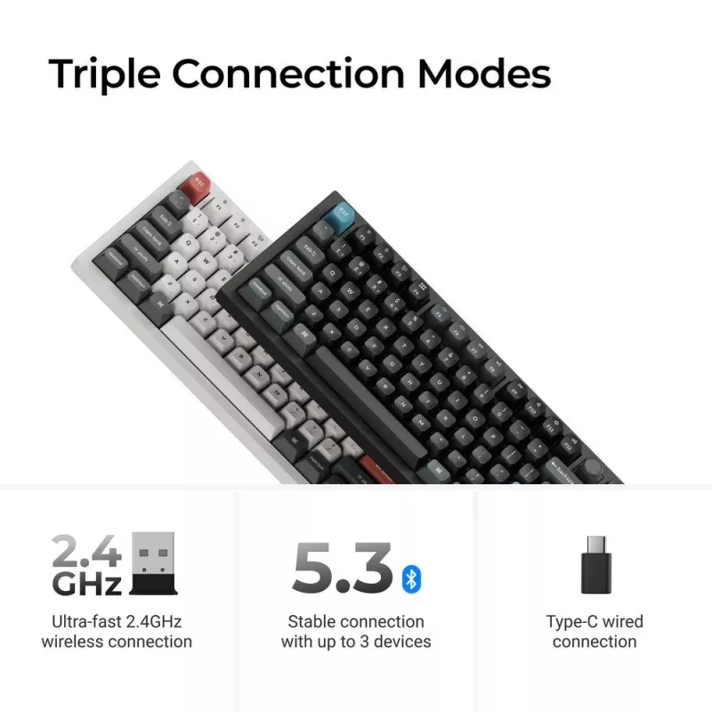 Mehāniskā tastatūra Keychron Q3 Ultra 8K — 80% QWERTY, vadu un Bluetooth, RGB, melna